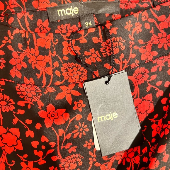 Maje satin red and black floral skirt, never worn, sz 34/00 - Picture 7 of 8